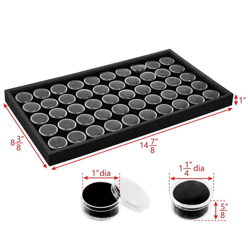Ikee Design Black Foam Gem Jars Showcase Stackable Display Tray for Collectibles, Home Organization Storage Box with 50 Gemstones and Bead Storage Jars - Image 2